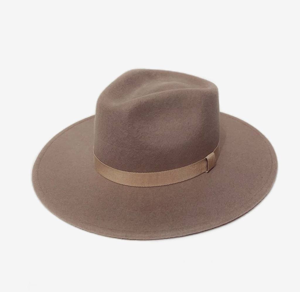 Шляпа федора FF03 широкополая с прямыми полями из фетра/серо-бежевая
