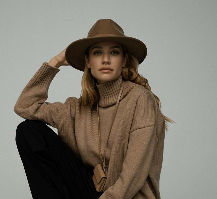 Федора FF03 широкополая с прямыми полями из фетра/кэмэл