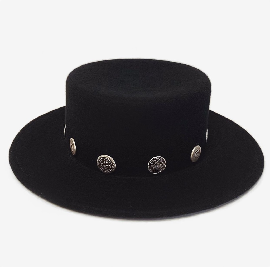 Канотье из фетра с декором/черный