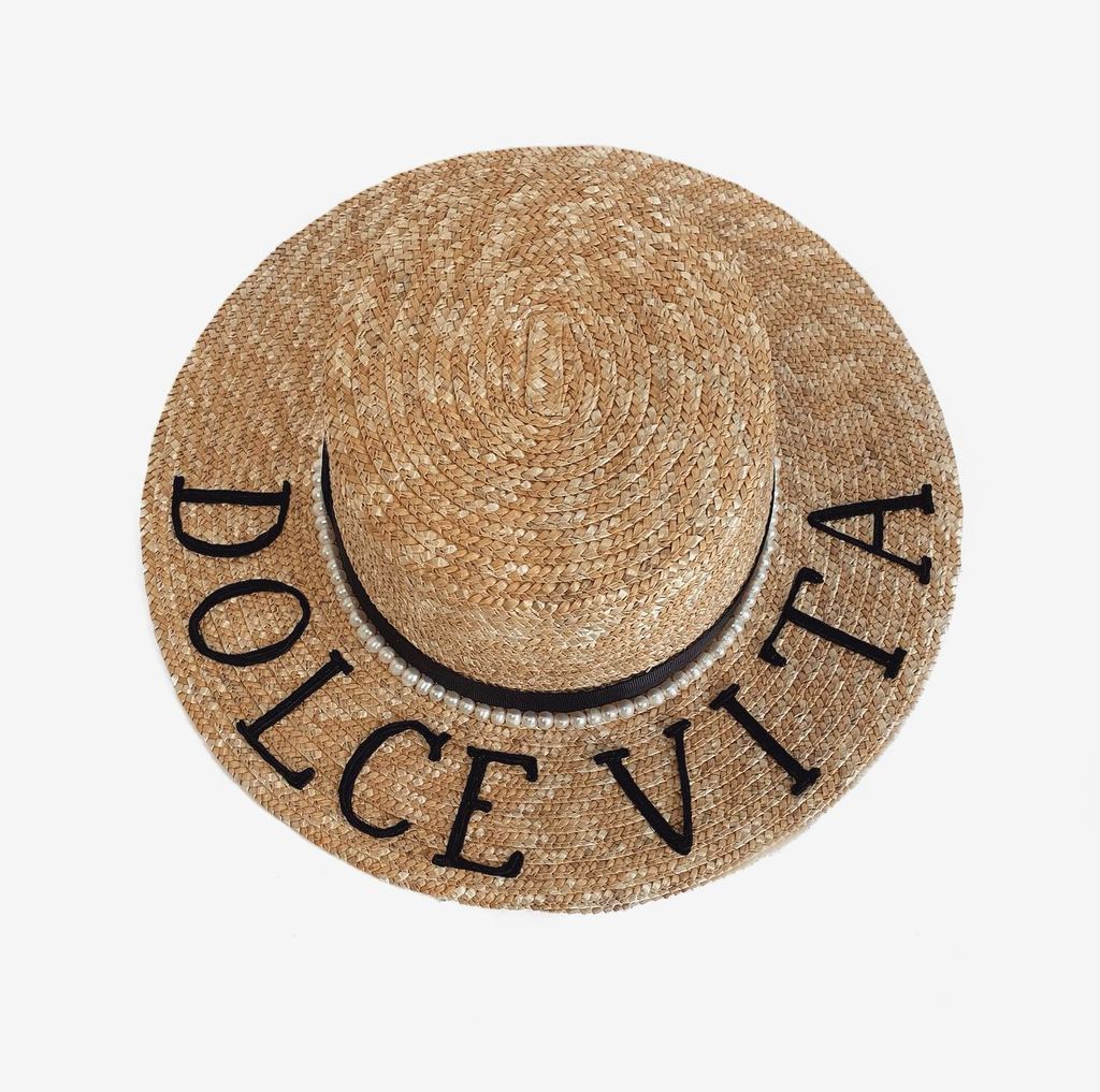 Канотье из соломы с натуральным жемчугом и 3D ручной вышивкой