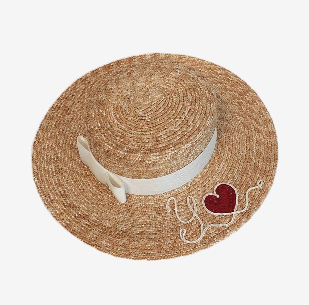 Канотье из соломы с полями 10см и ручной  вышивкой персонализация