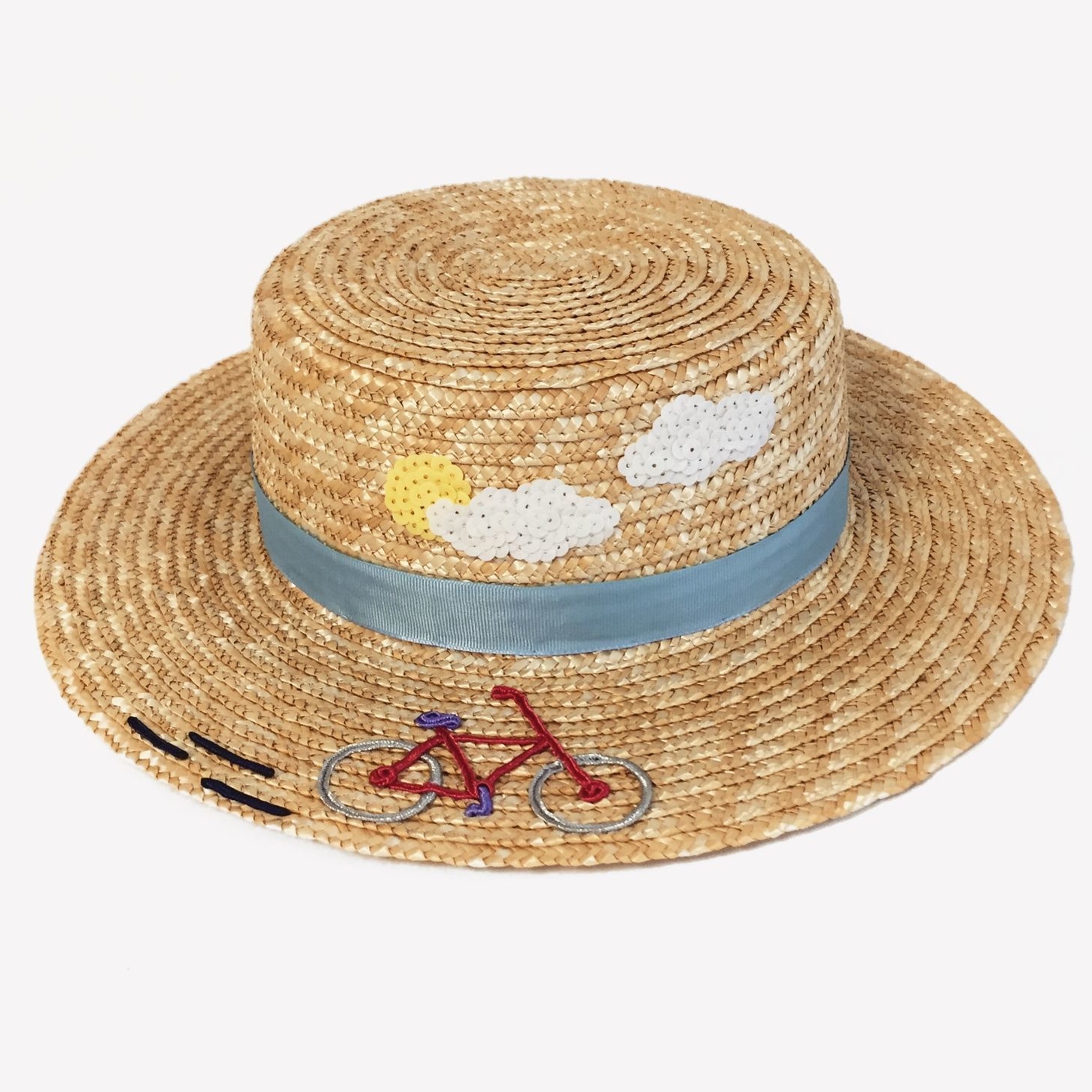 Канотье из соломы с ручной  вышивкой