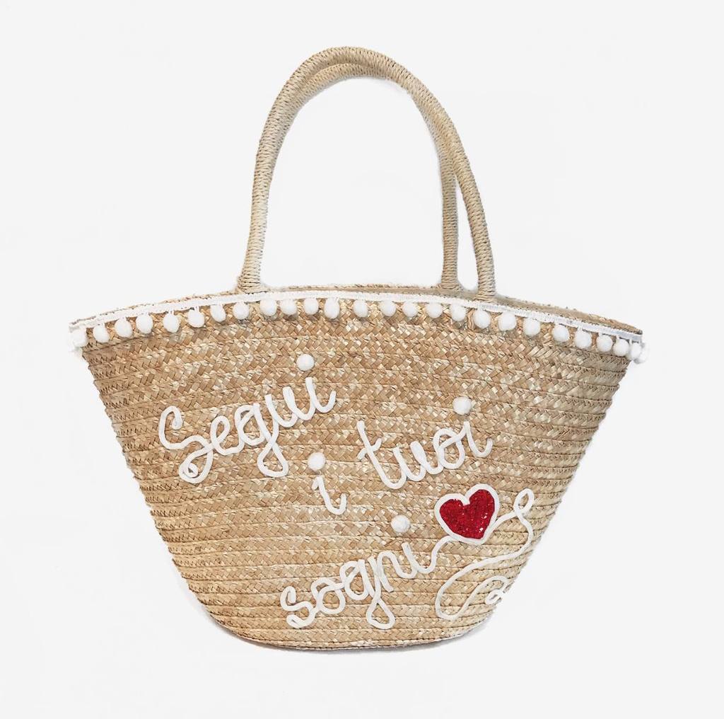 Сумка-корзинка из соломы с вышивкой