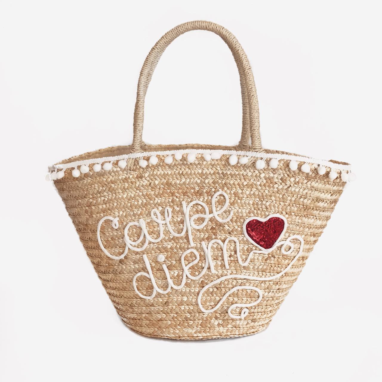 Сумка-корзинка из соломы с вышивкой