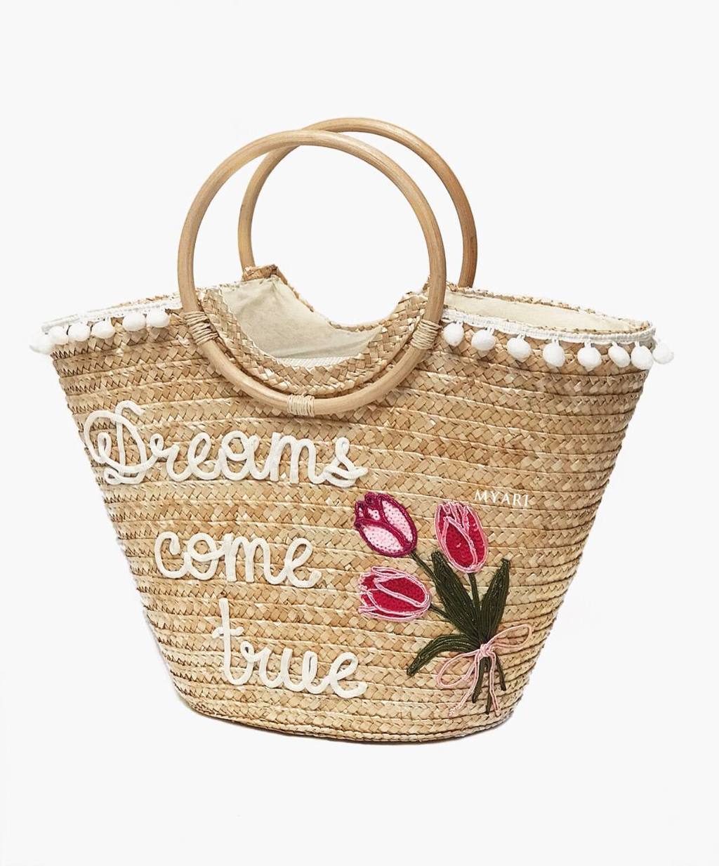Сумка-корзинка из соломы с вышивкой