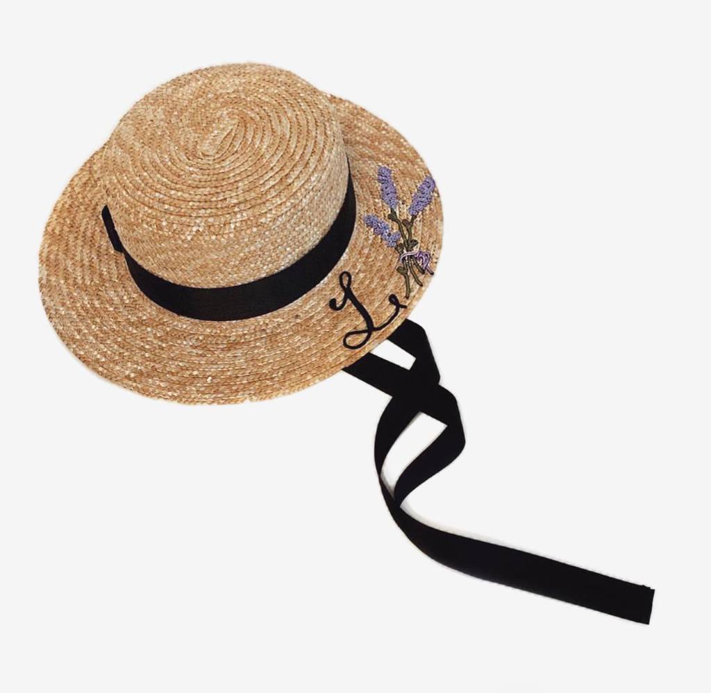 Канотье из соломы с персональной ручной вышивкой и "Лавандой"