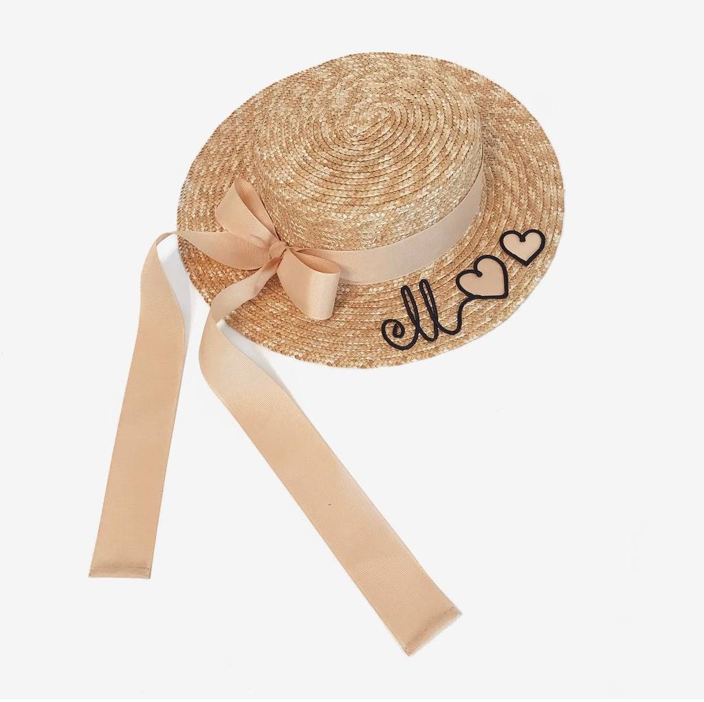 Канотье из соломы с ручной  вышивкой персонализация