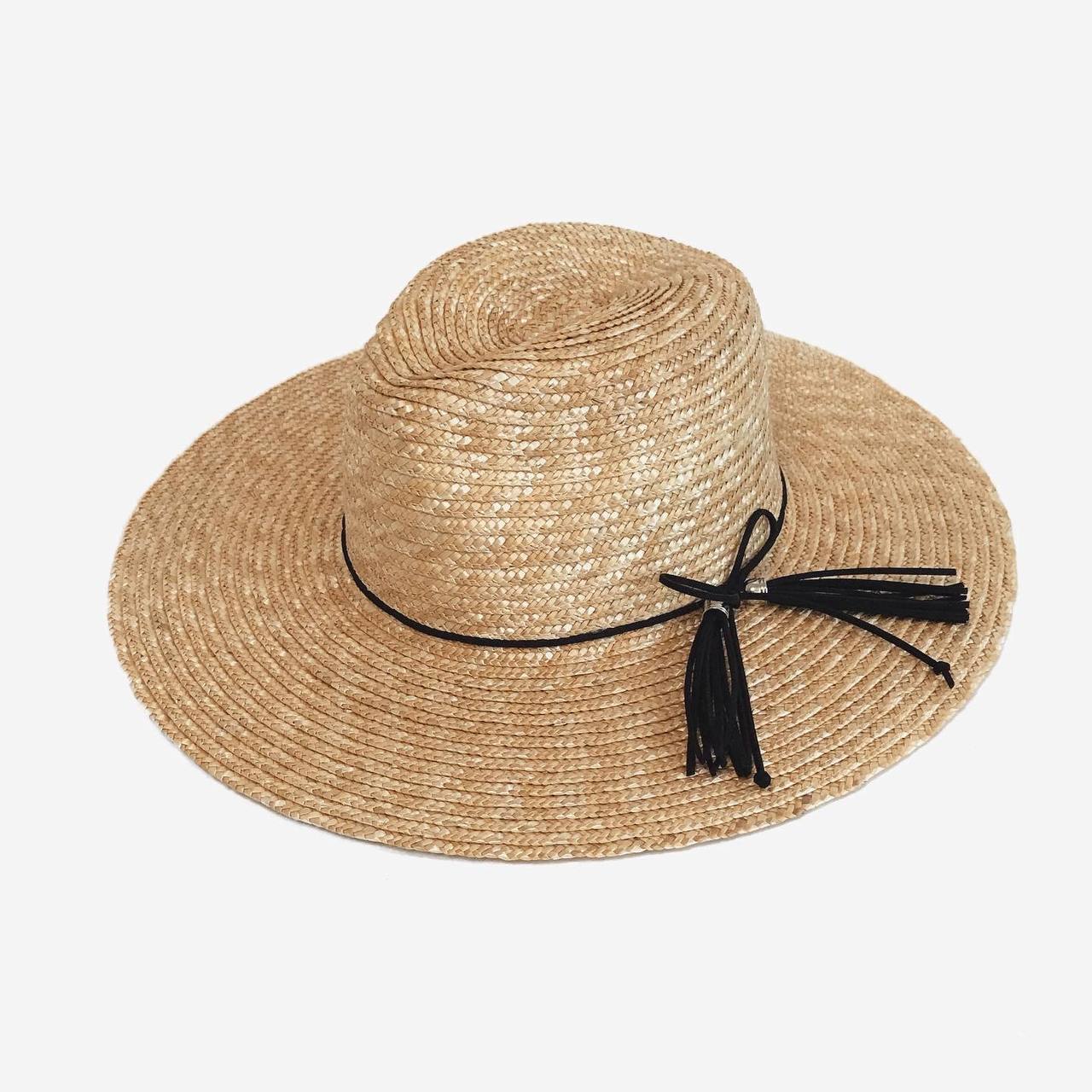 Федора SF03 из соломы с прямыми полями с замшевыми кисточками