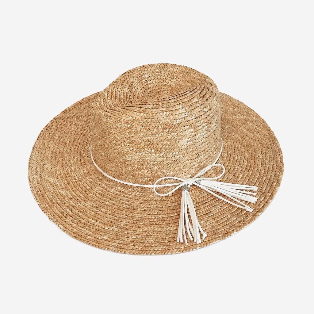 Федора SF03 из соломы с прямыми полями с замшевыми кисточками