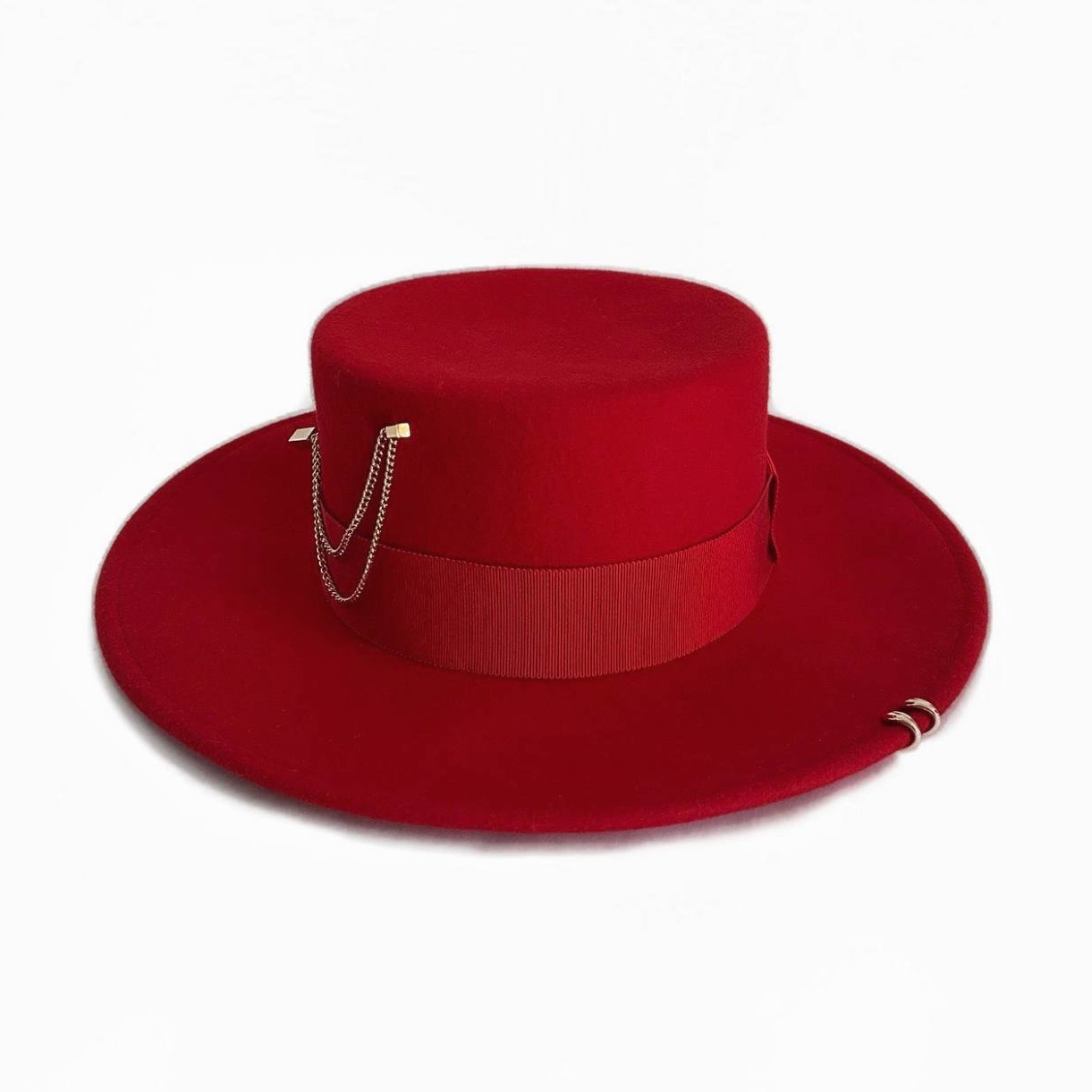 Канотье широкополая из фетра поля 8,5 см/красный