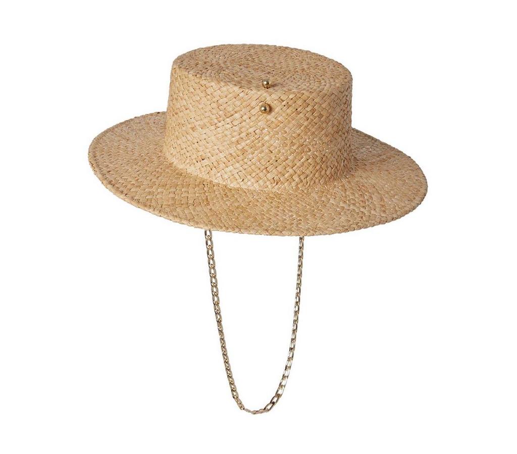 Канотье из рафии с цепочкой и пирсингом