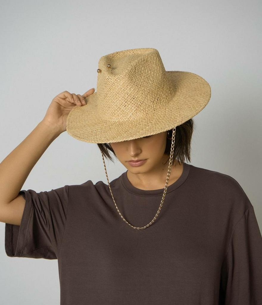 Федора RA03 из рафии с цепочкой и пирсингом