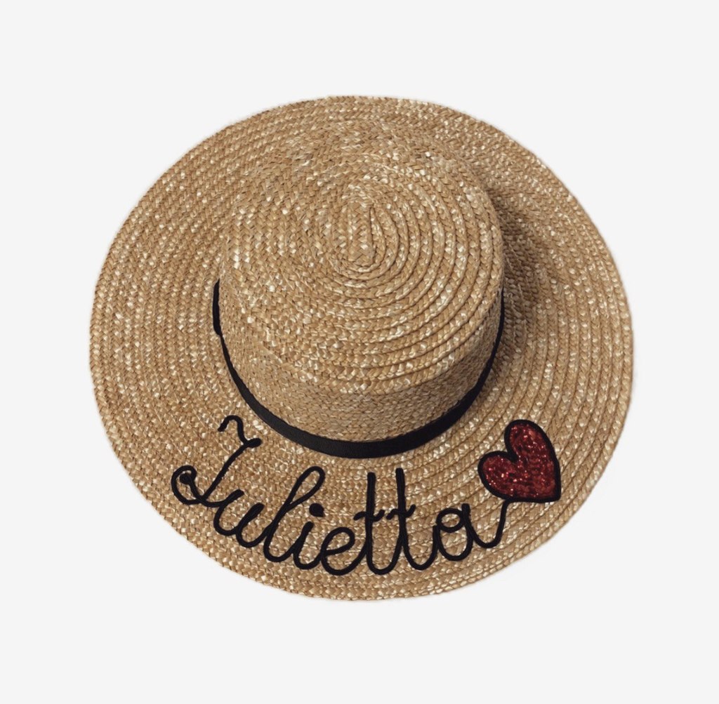 Канотье из соломы с ручной вышивкой персонализация и полями 8 см.