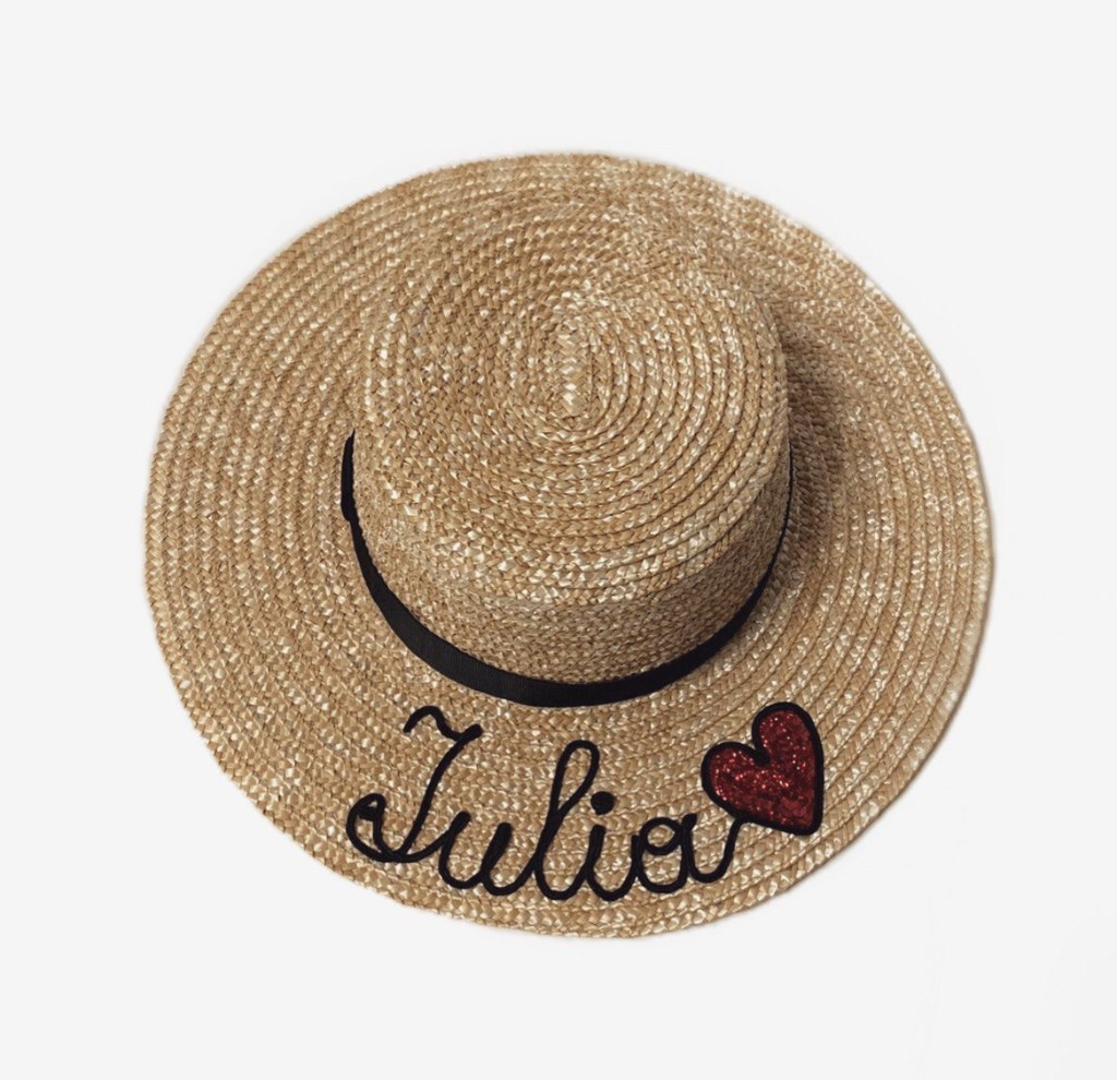 Канотье из соломы с ручной вышивкой персонализация и полями 8 см.