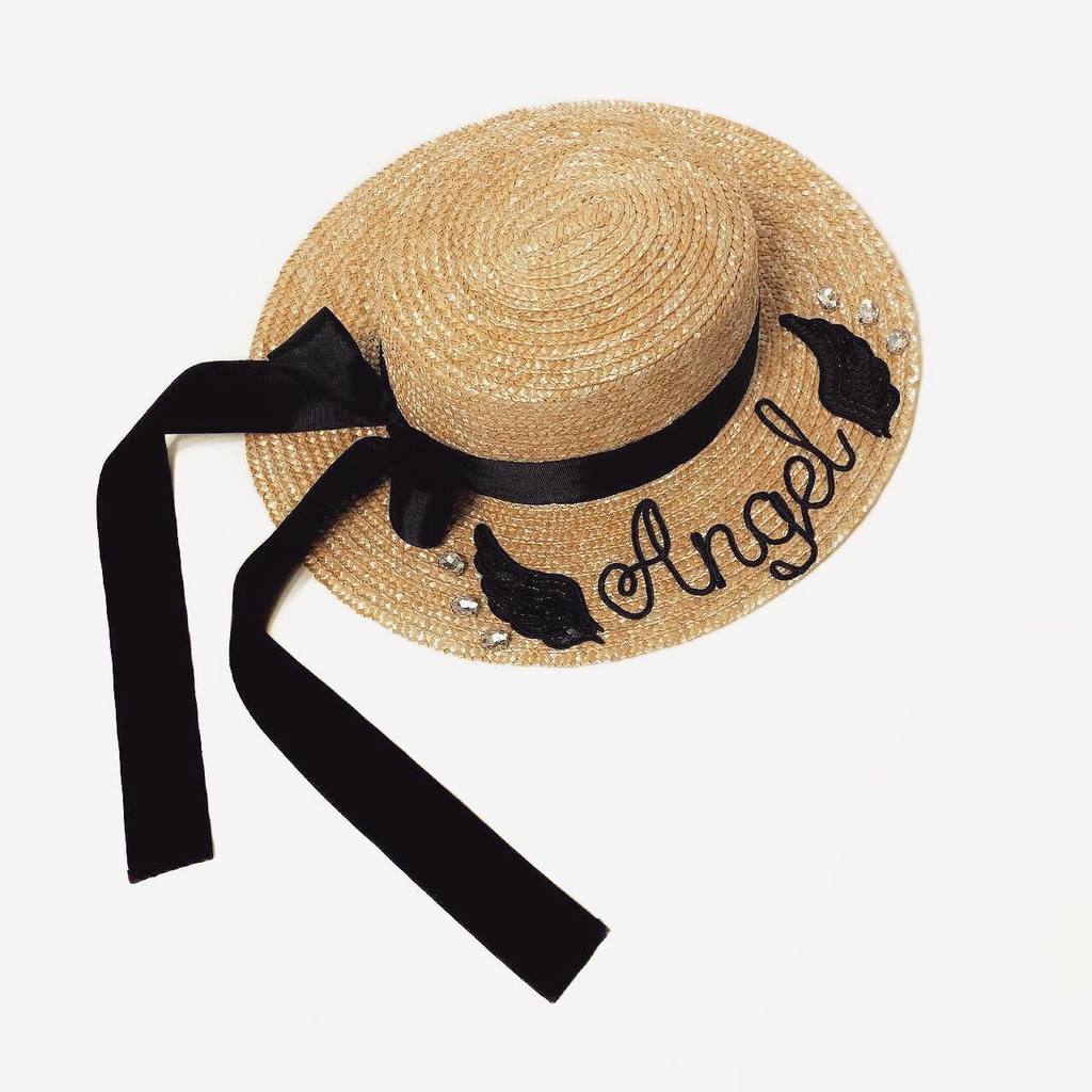 Канотье из соломы поля 8 см с ручной вышивкой