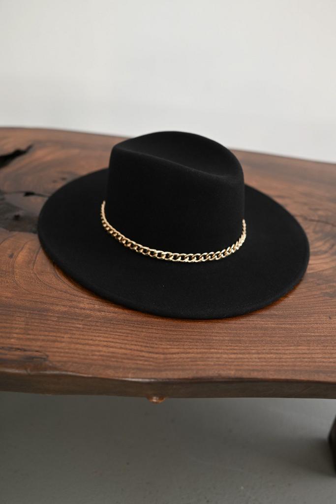 Федора FF06 широкополая с прямыми полями из фетра с цепью/черная