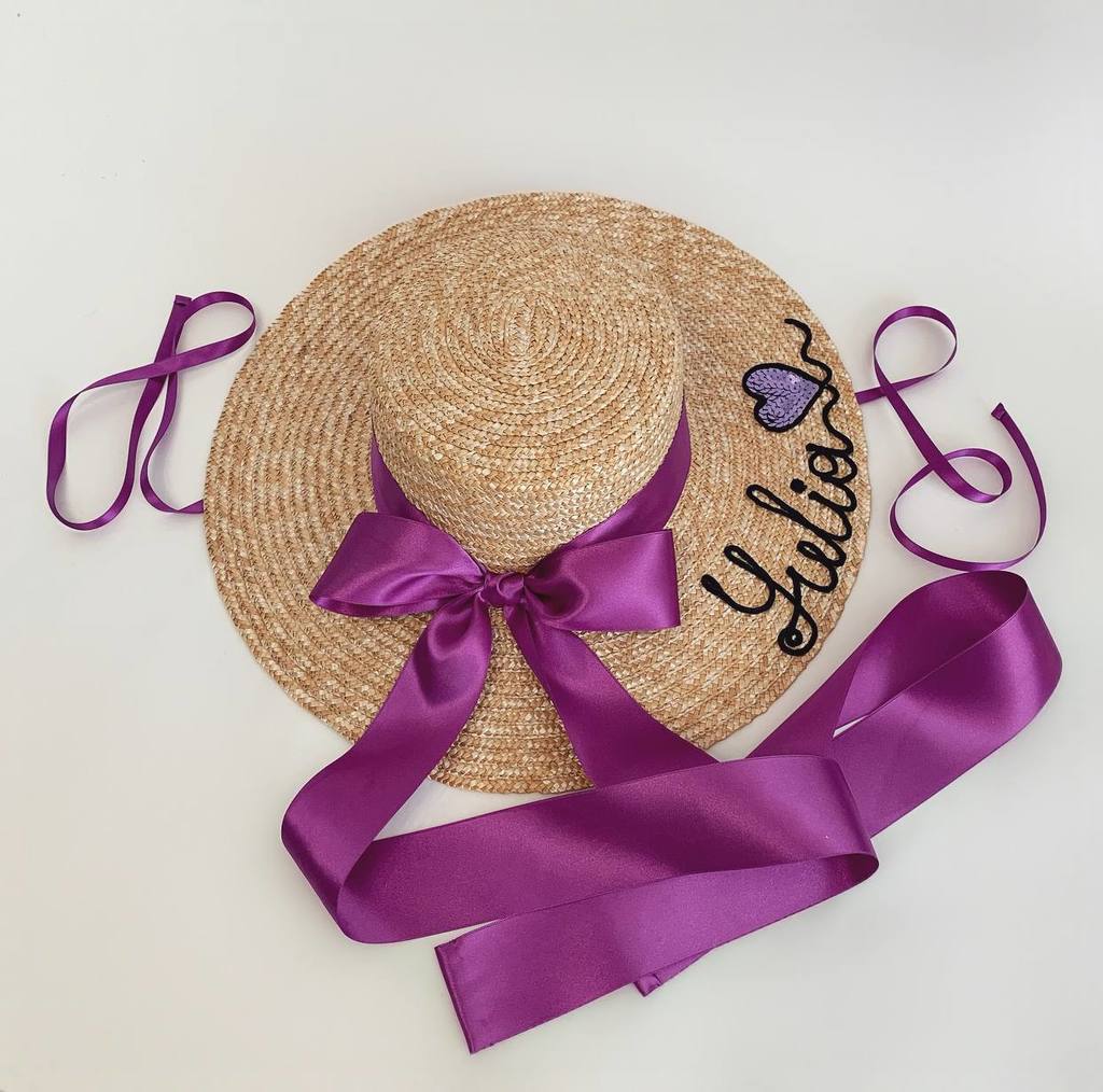 Шляпа канотье соломенное с ручной  вышивкой персонализация