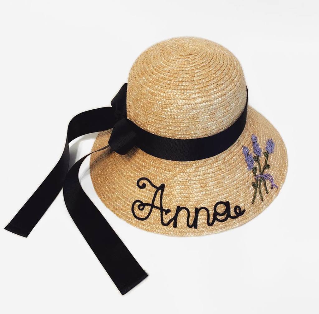 Шляпа из соломы с высокой формованной тульей "КЛОШ" с персональной вышивкой