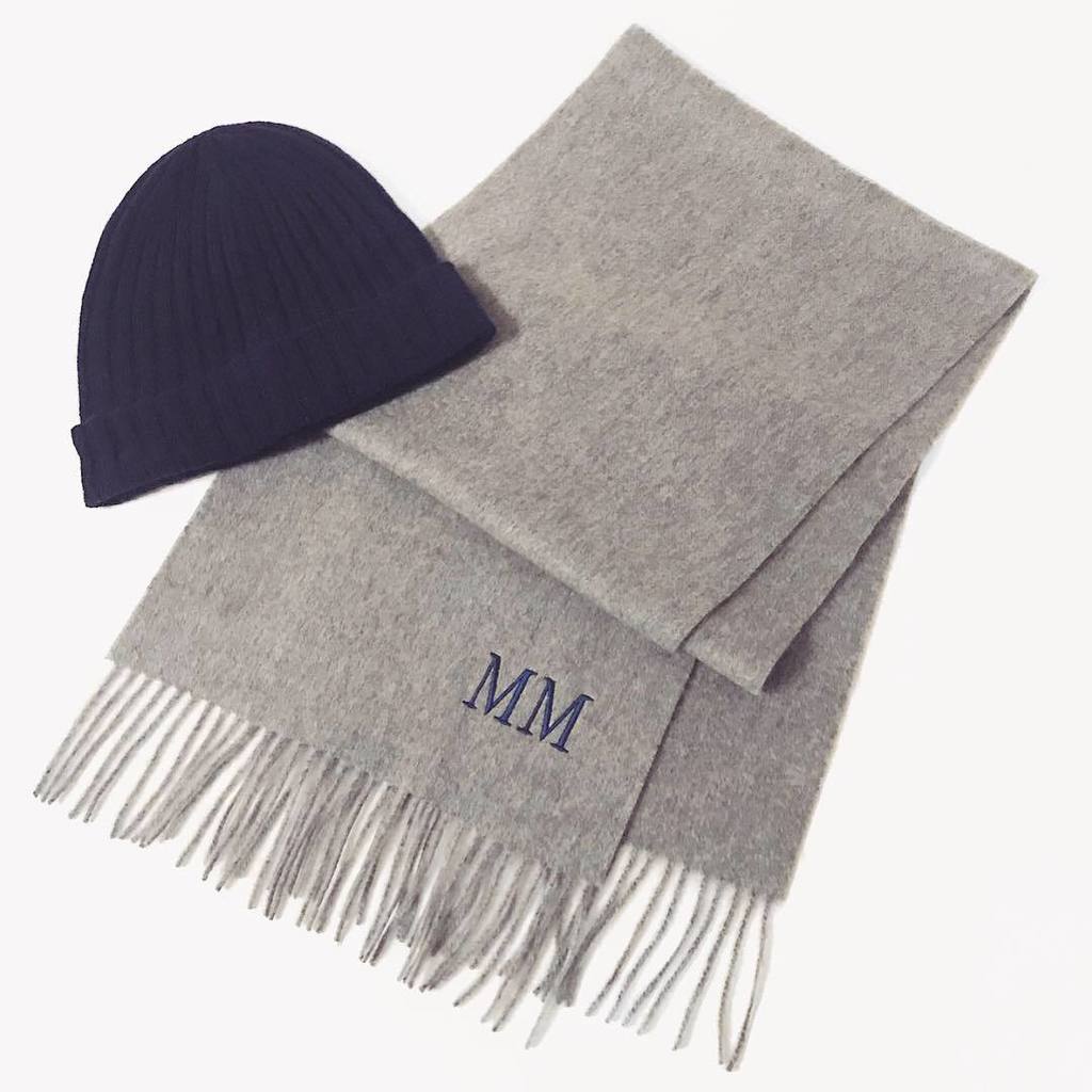 Шарф из 100% монгольского кашемира с вышивкой/серый меланж