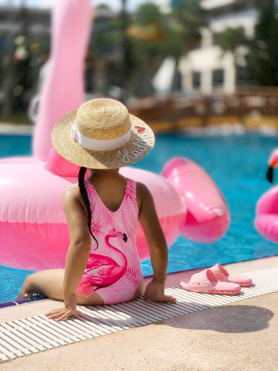 Шляпа канотье детское из соломы с ручной вышивкой персонализация, поля 8 см