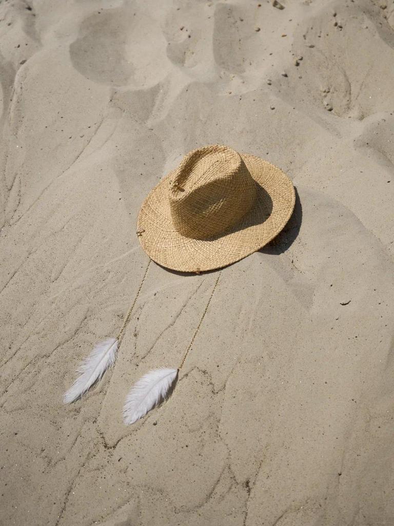 Шляпа федора FF03 из рафии со съемной цепочкой с перьями и 4 вида пирсинга