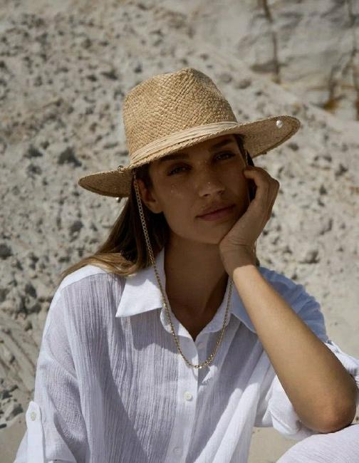 Шляпа федора RA03 из рафии с пирсингом и жемчугом