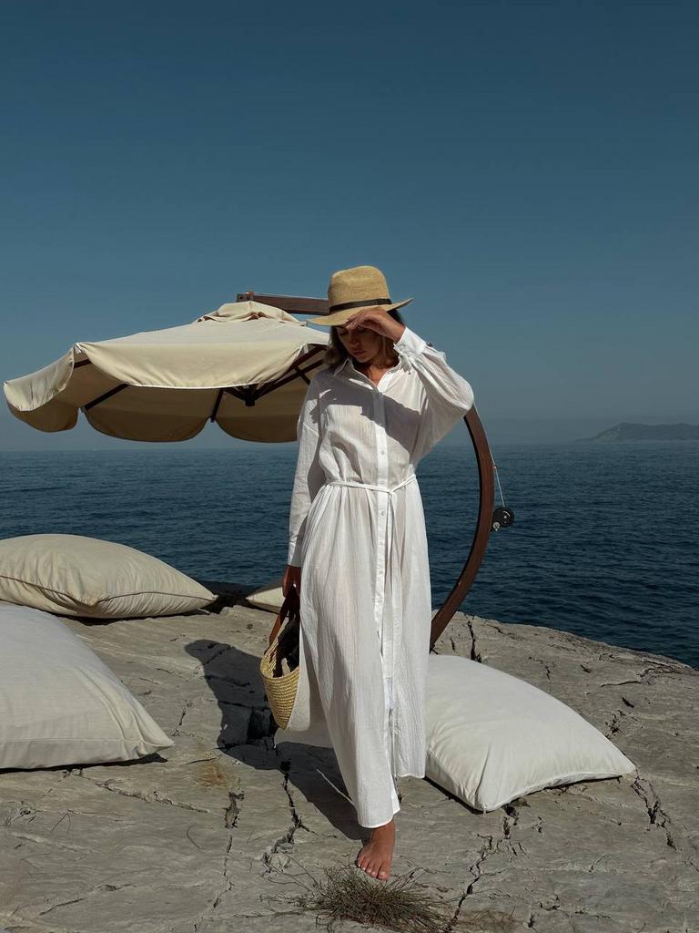 Платье-рубашка летнее из однослойного муслина/белый