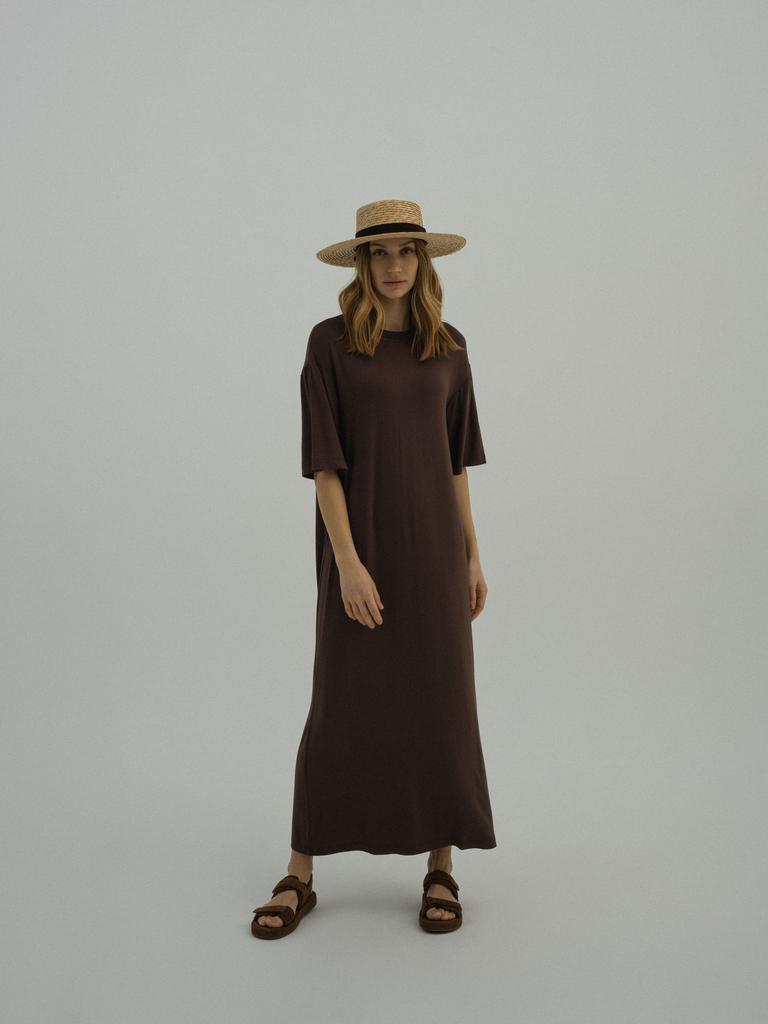 Платье-футболка из струящейся вискозы/шоколад