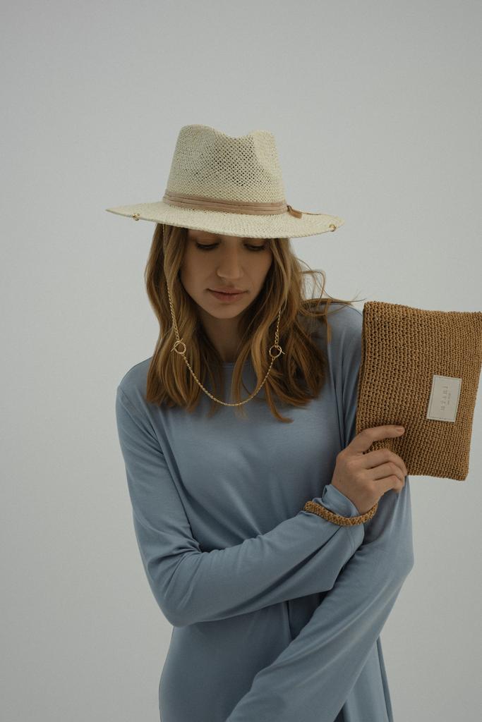 Шляпа федора FF03 из соломки тойо со шнурком/сливочная