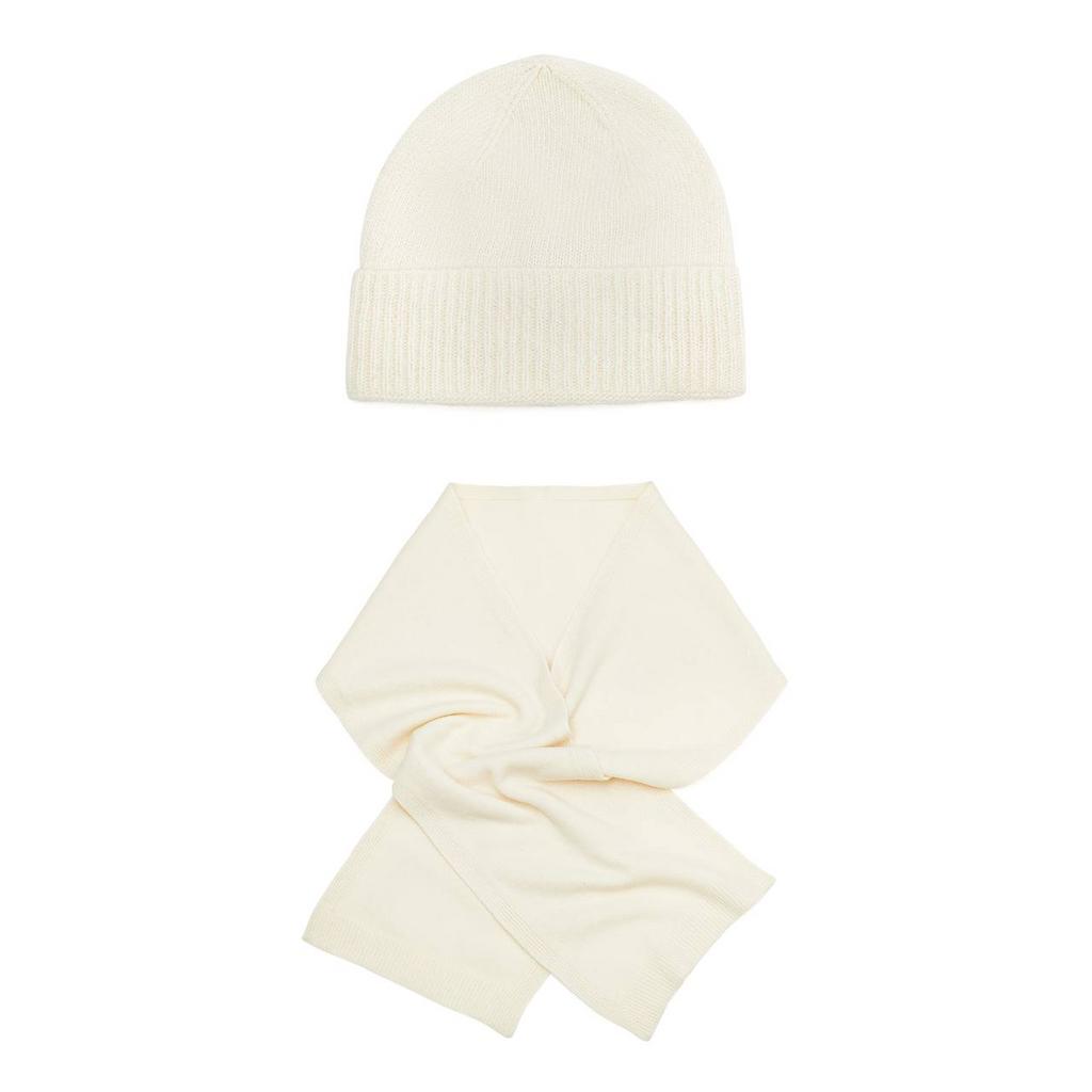 Комплект шапка и шарф из итальянской шерсти с кашемиром/пломбир