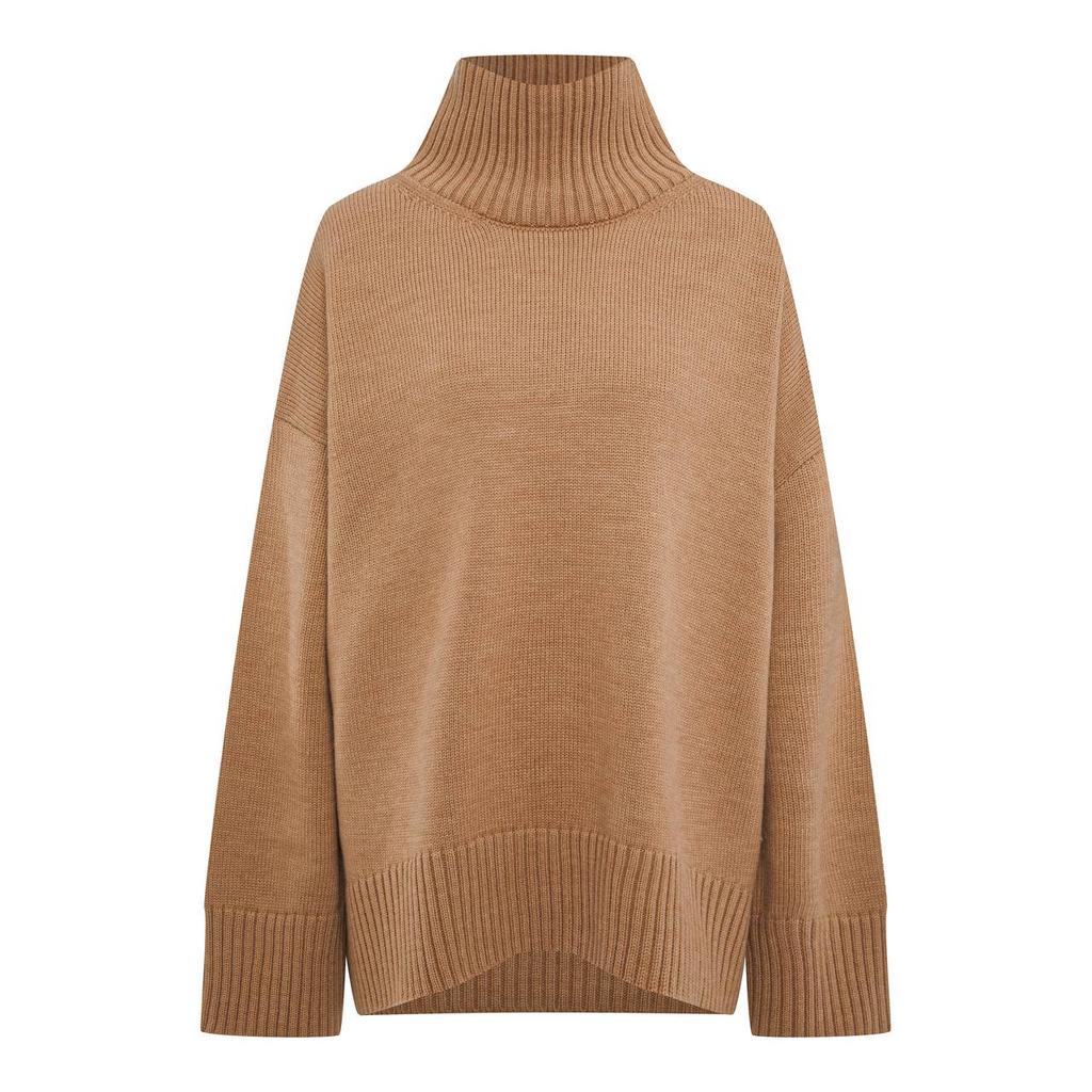 Свитер с высоким горлом и свободной посадкой/светло-бежевый