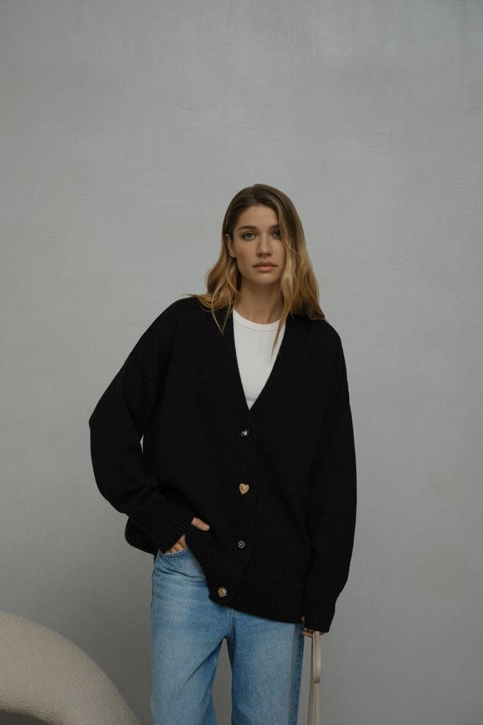 Трикотажный удлинённый кардиган «АЛЮР»-«ALURE» из шерсти/черный