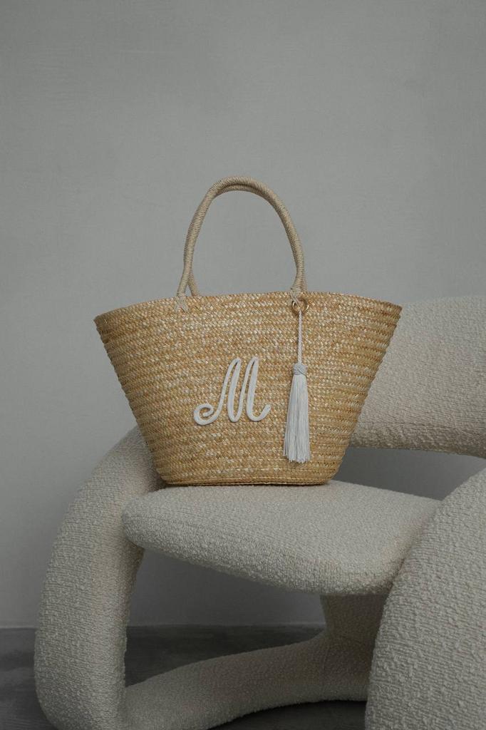 Сумка-корзинка из натуральной соломы с удлиненными ручками и 3D вышивкой