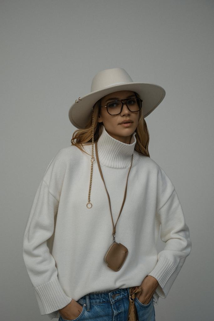 Шляпа федора FF06 из фетра с цепью трансформер и пирсингом/белый