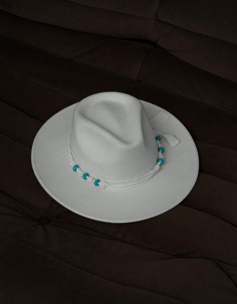 Шляпа федора FF03 из фетра с натуральной бирюзой/белый