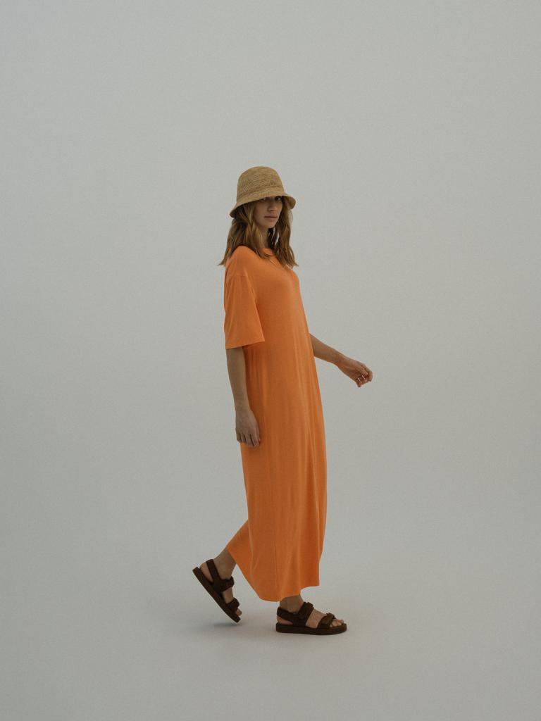 Платье-футболка из струящейся вискозы/мандарин