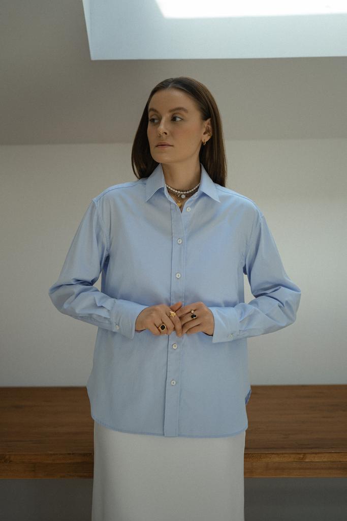 Рубашка из итальянского хлопка с перламутровыми пуговицами/голубой