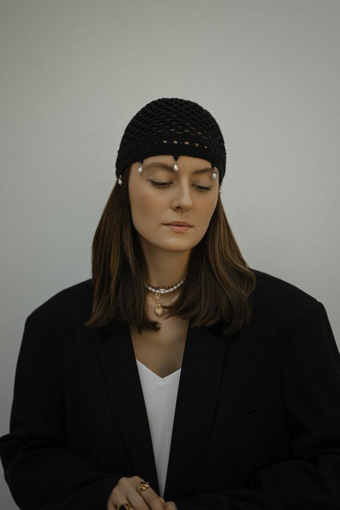 Кроше ручной работы из хлопка с барочным жемчугом/черный