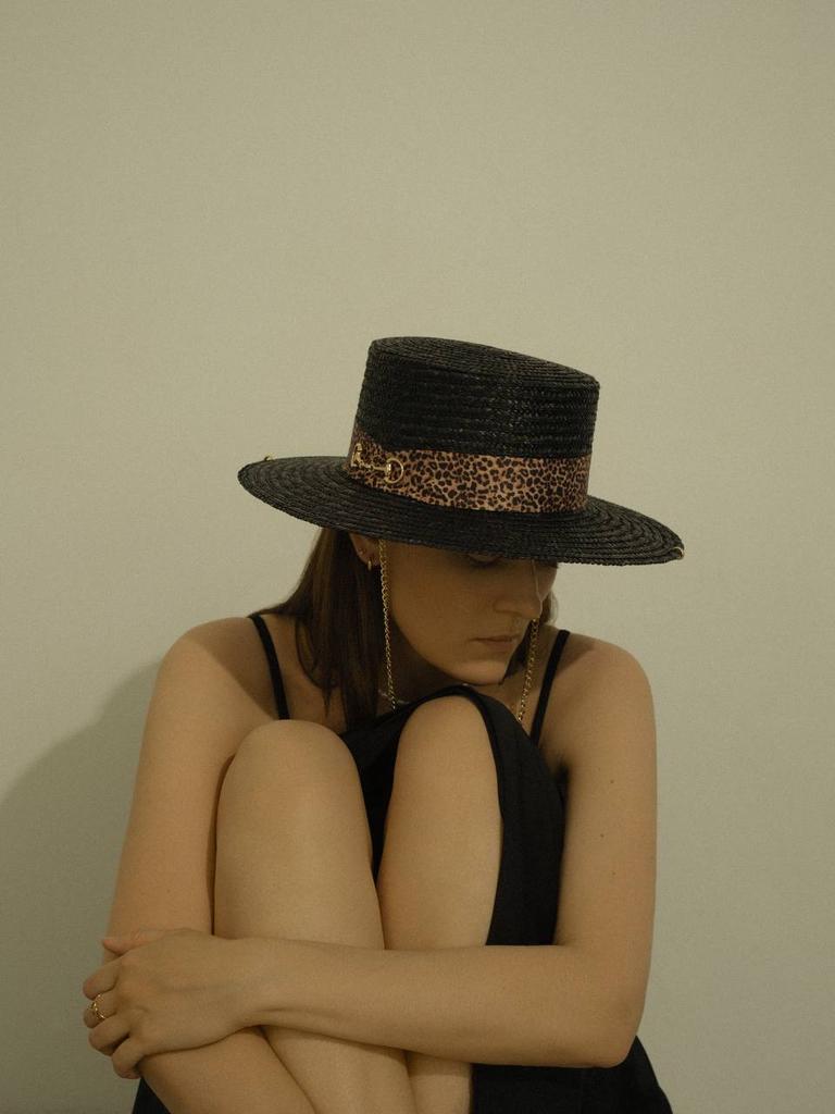 Шляпа канотье соломенное с анималистичным декором/черный