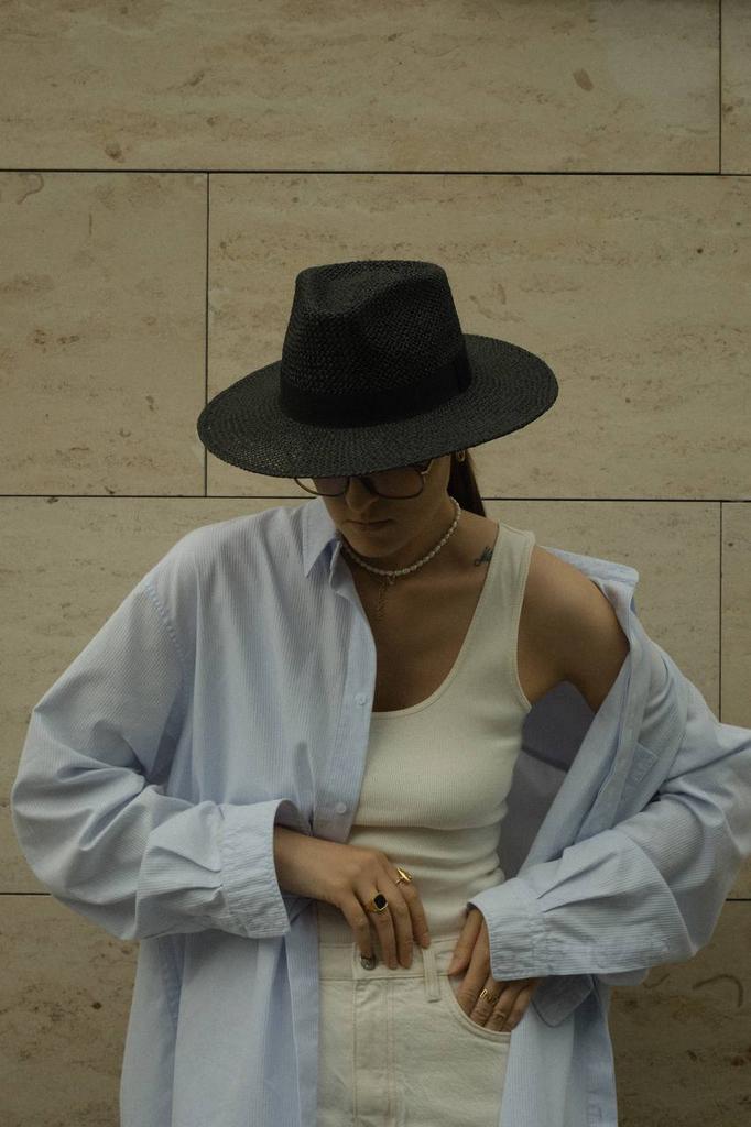 Шляпа федора FF03 из соломки тойо с итальянской репсовой лентой/черный