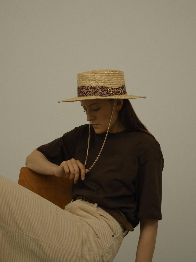 Шляпа канотье соломенное с анималистичным декором