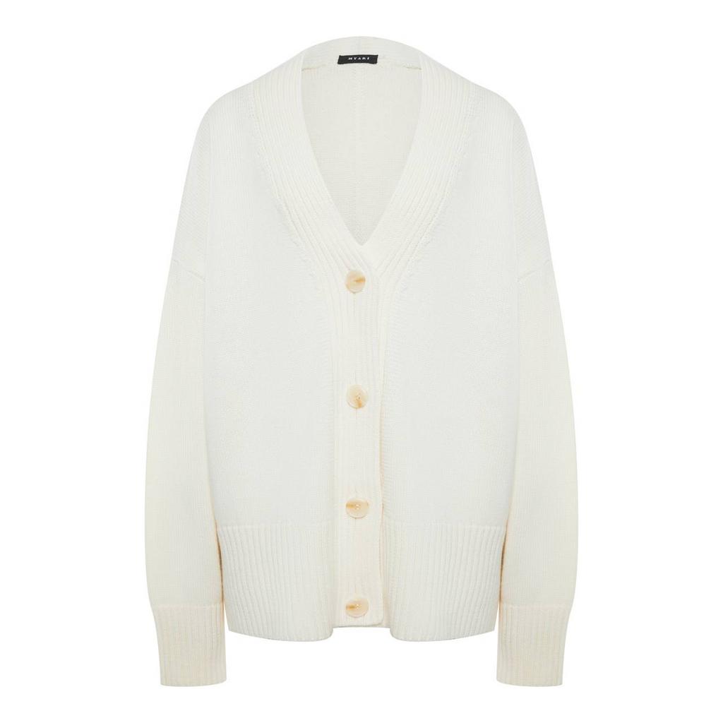 Трикотажный удлинённый кардиган из шерсти/пломбир