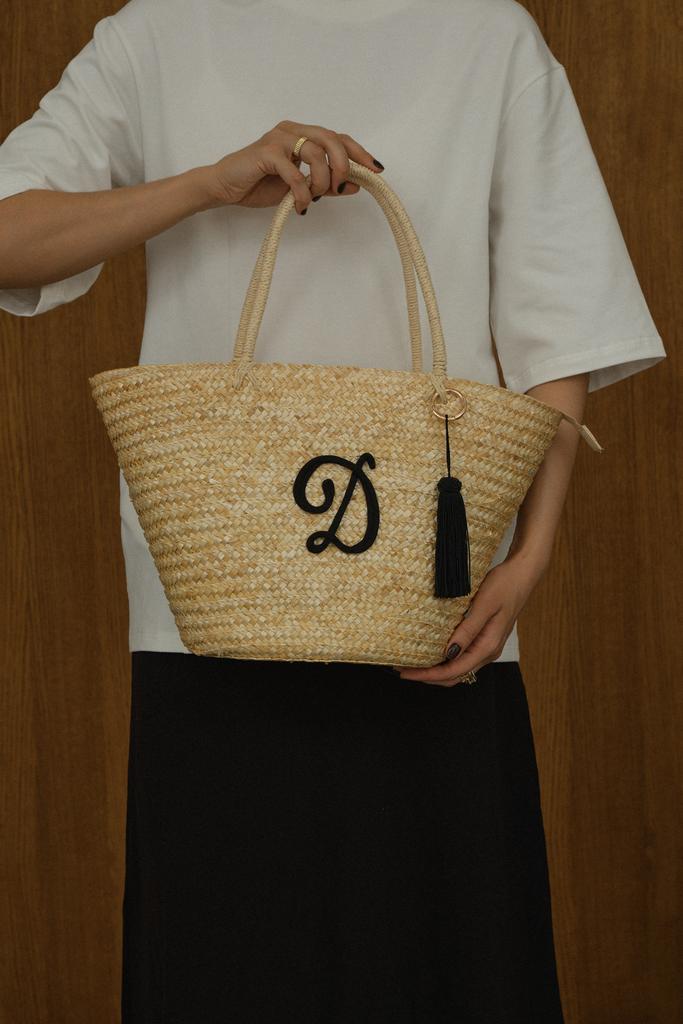 Сумка-корзинка из натуральной соломы с удлиненными ручками и 3D вышивкой