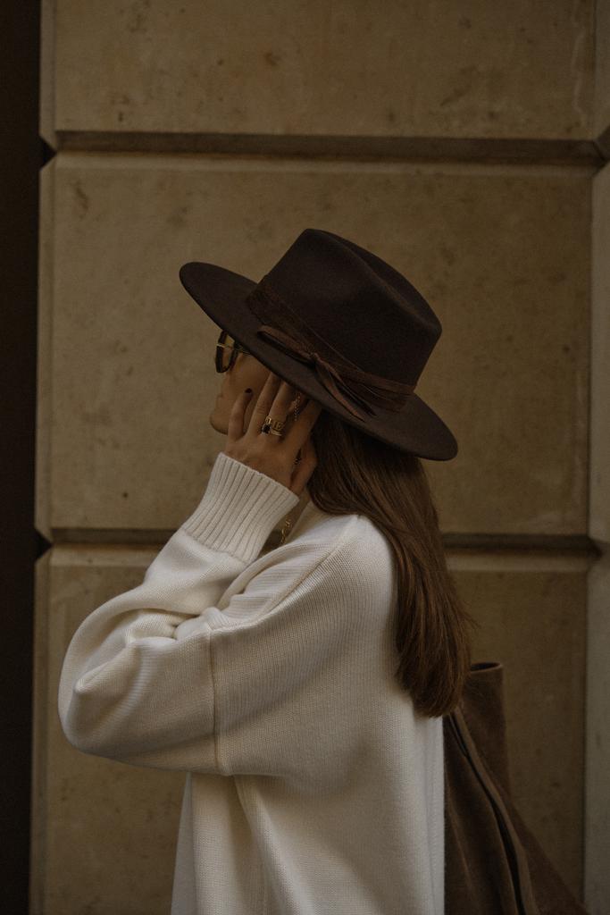 Шляпа федора FF03 из фетра с замшевым шнуром/горький шоколад