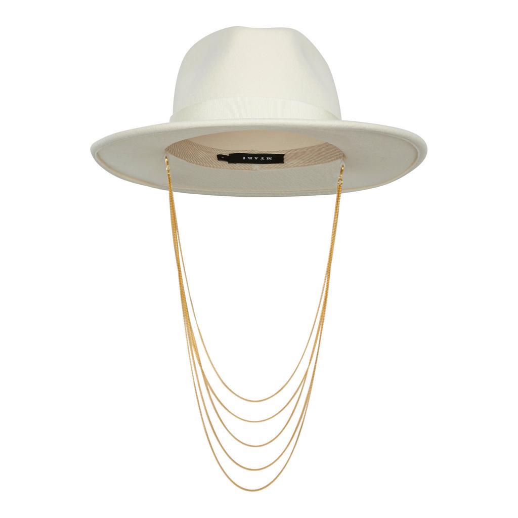 Шляпа федора FF03 широкополая с прямыми полями из фетра с многослойной цепочкой/пломбир