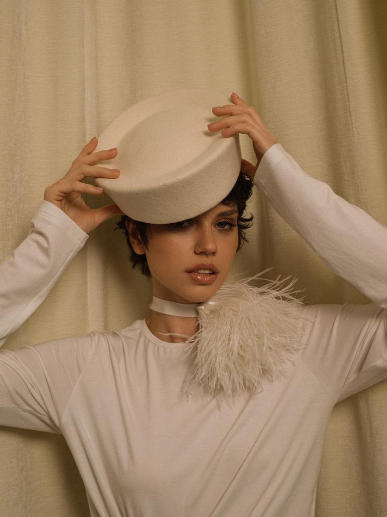 Шляпа-морячка из фетра/белый