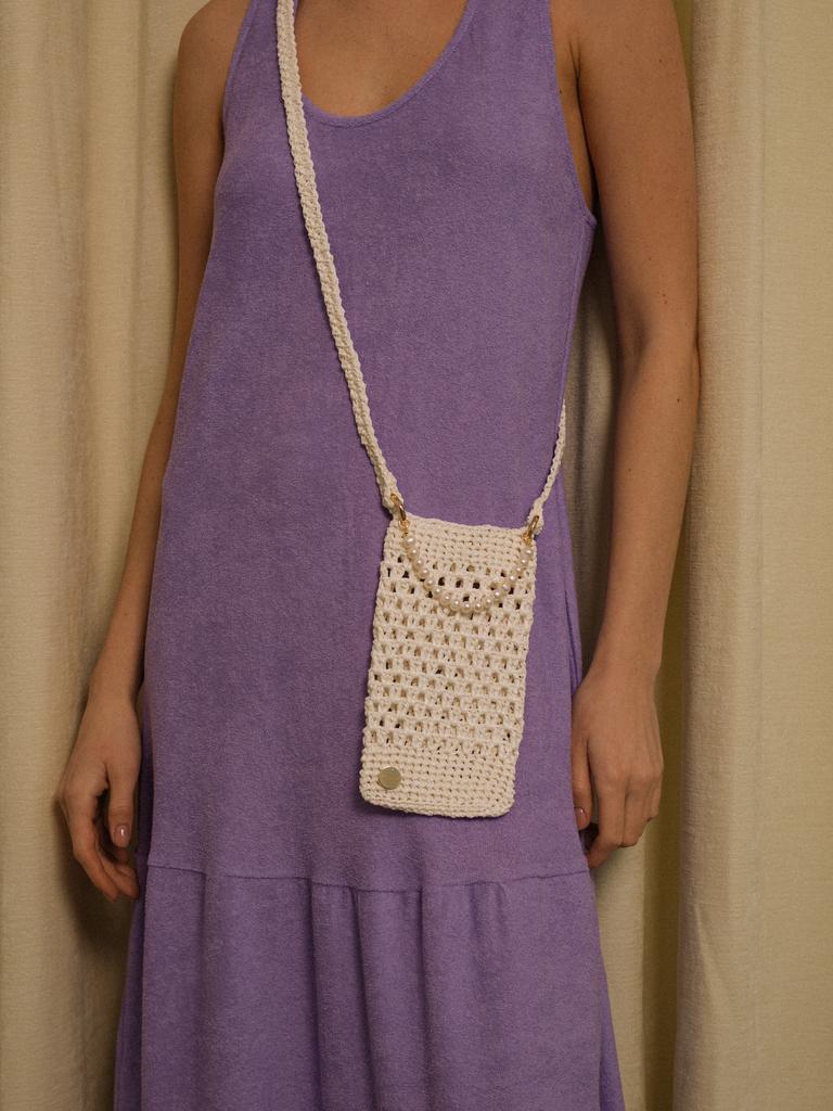 Мини-сумка из рафии с натуральным жемчугом/белый