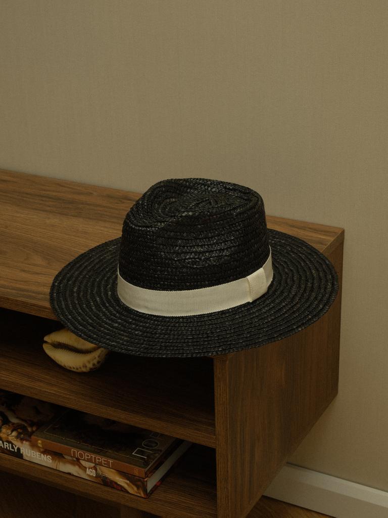 Шляпа федора из пшеничной соломы/чёрный