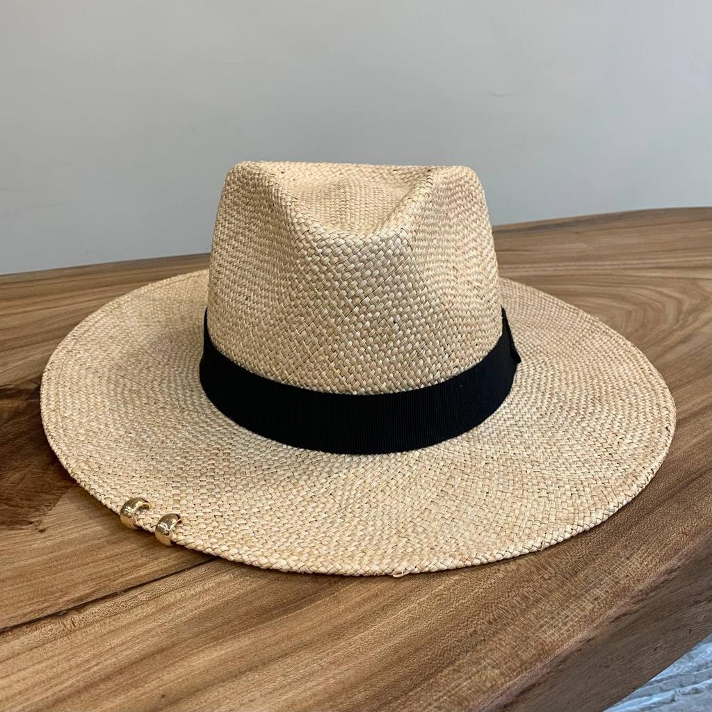 Шляпа федора FF03 из соломки БАО с пирсингом