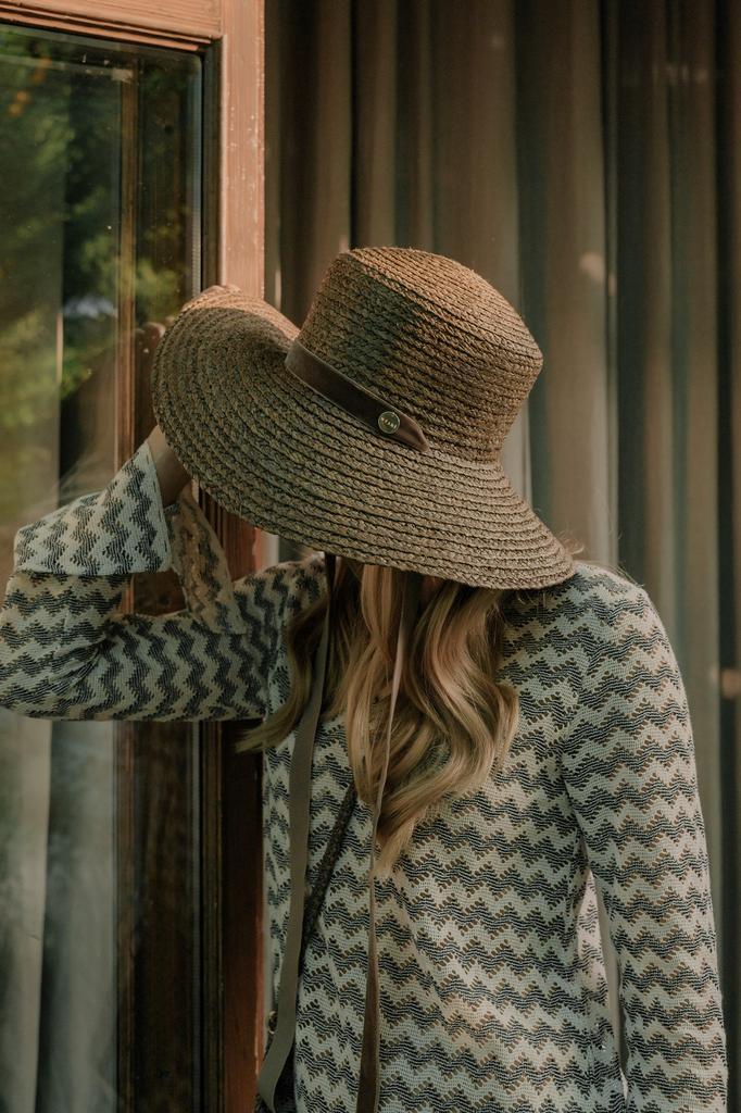 Панама из рафии с лентами-завязками из бархата/молочный шоколад